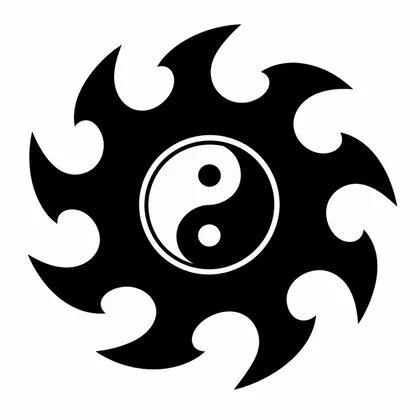 Jig-Jitsu concept logo: a ninja star and saw-blade silhouette surrounding a yin-yang center